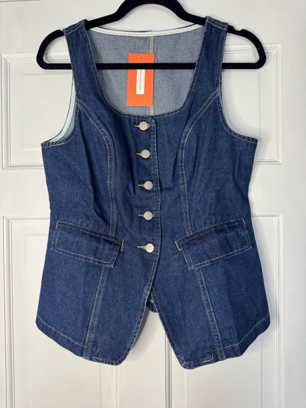 Dark Blue Denim Button Front Vest
